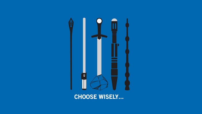 Weapons from Lord of the Rings, Star Wars, Excalibur, Harry Potter, Doctor Who