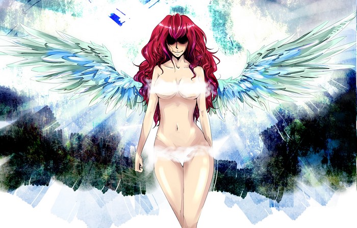 Anime girl with red hair and wings