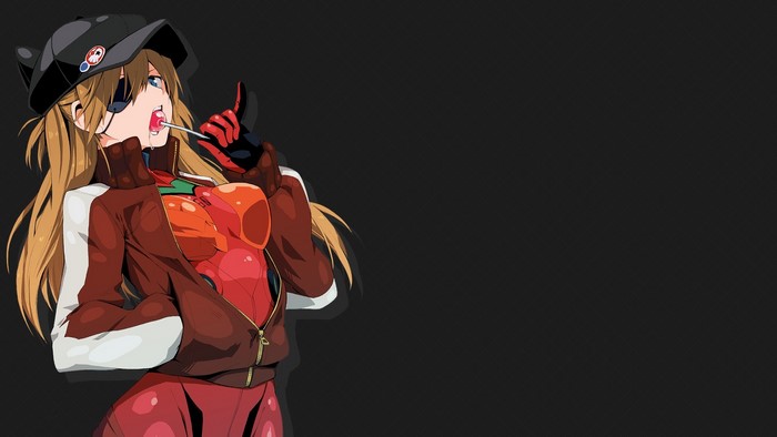 Asuka Langley Soryu from Neon Genesis Evangelion with lollipop