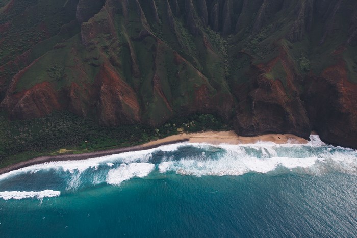 Aerial view of Na Pali Coast, Kauai, Hawaii
