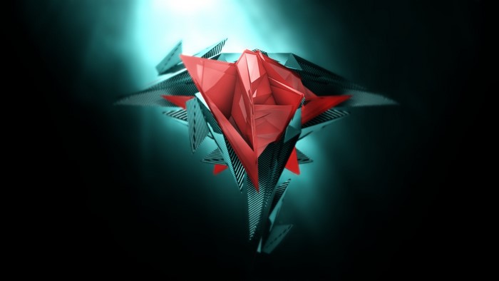 Abstract 3D geometric red and teal digital art