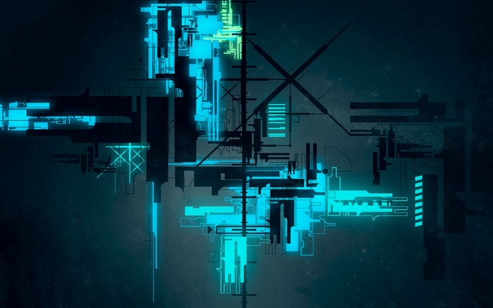 Abstract digital art with neon blue and green glowing lines