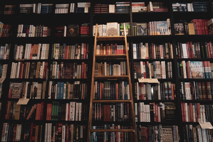Bookshelf with a ladder in a bookstore