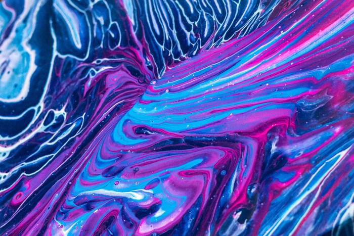 Abstract fluid art with purple, blue, and pink colors
