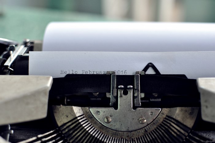 Typewriter printing "Hello February 2016"