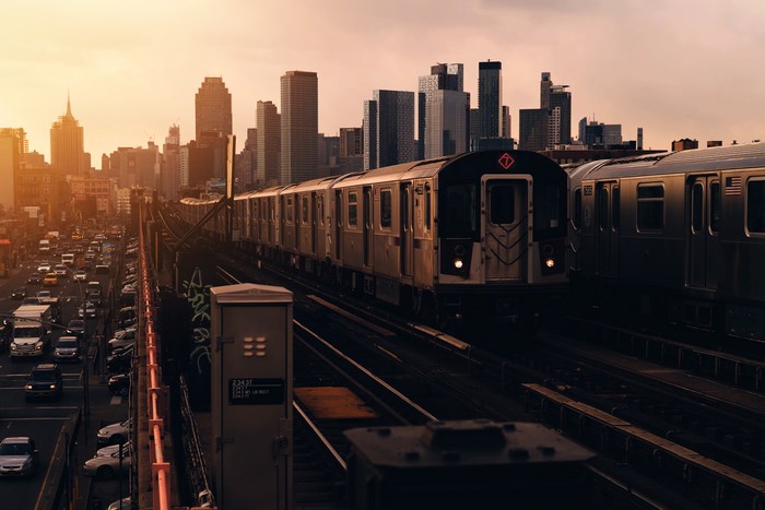 New York City Subway Train at Sunset