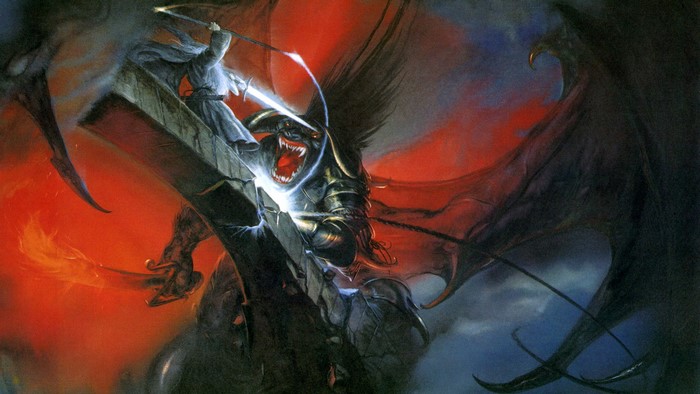 Gandalf fighting a Balrog from The Lord of the Rings