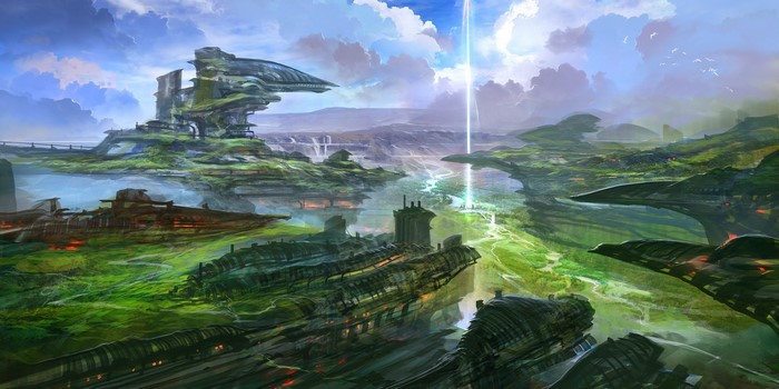 Futuristic city with advanced architecture and vehicles
