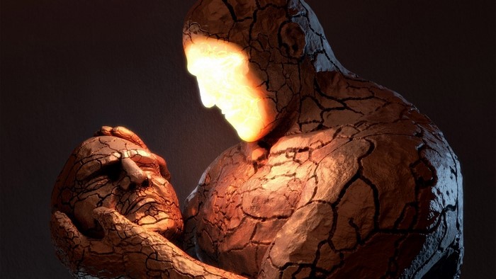 The Thing from Fantastic Four holding a cracked head
