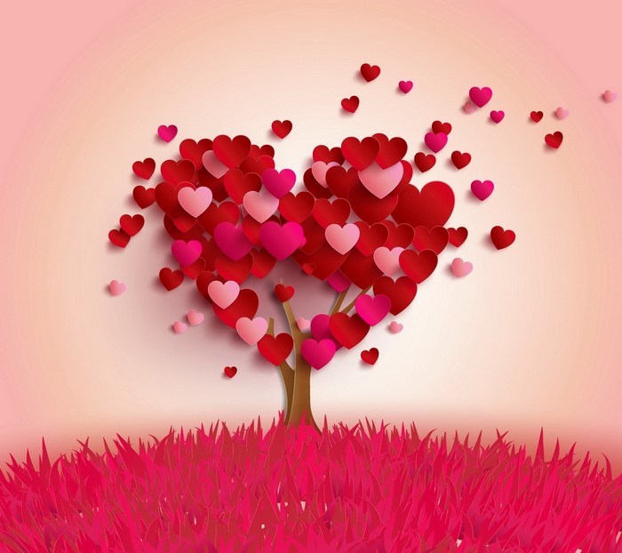 Tree of hearts in a field of grass