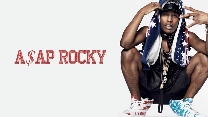 A$AP Rocky with American flag towel