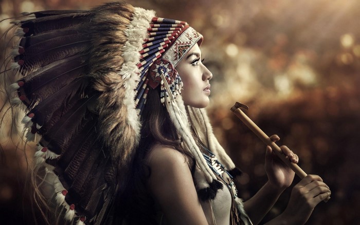 Woman Profile Wearing Native American Headdress