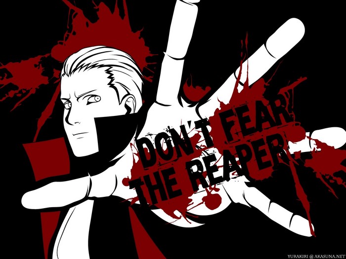 Hidan from Naruto Shippuden with "Don't Fear the Reaper" text