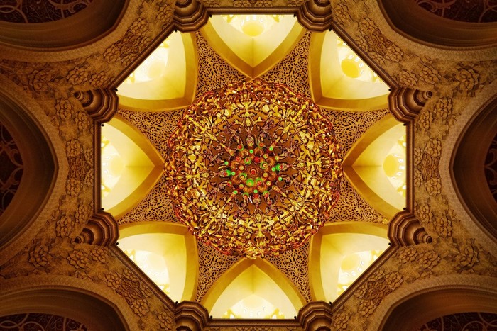 Octagonal ceiling with ornate chandelier