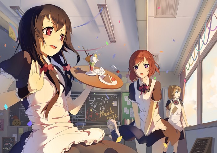 Maid Cafe Anime Girls Serving Desserts