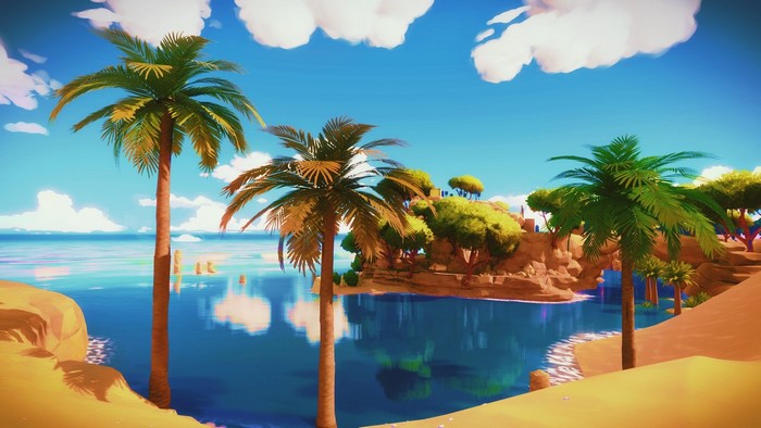 The Witness artwork sea palm trees beach