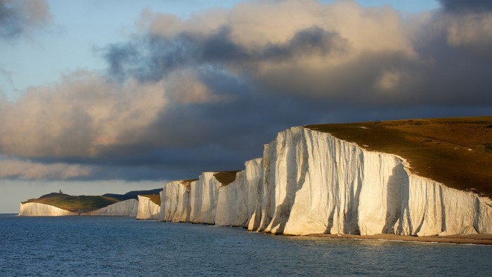White cliffs of Seven Sisters, England, with lighthouse
