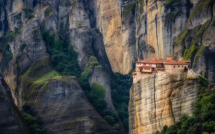 Scenic Cliffside Monastery in Meteora, Greece