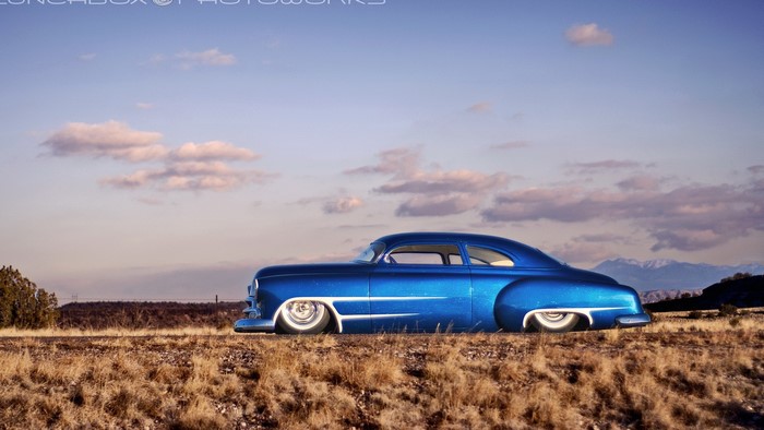 Classic Blue Chevy Hot Rod in Desert