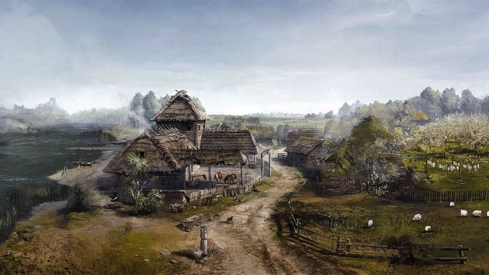 The Witcher 3: Wild Hunt concept art of a village
