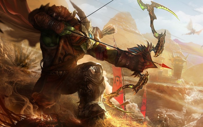 Orc archer from World of Warcraft aiming bow