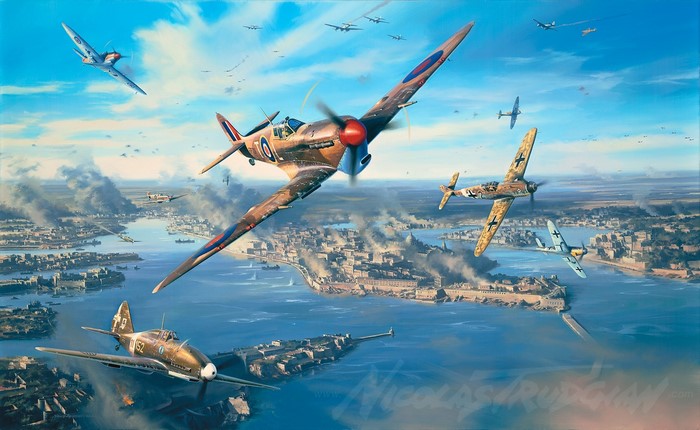 World War II Dogfight Over Malta with Spitfire and Messerschmitt