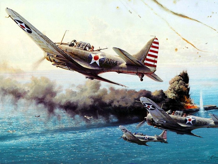 World War II Dauntless Dive Bombers Attack Naval Target