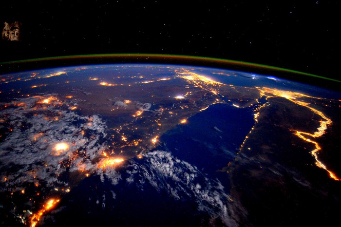Earth at night from space with city lights