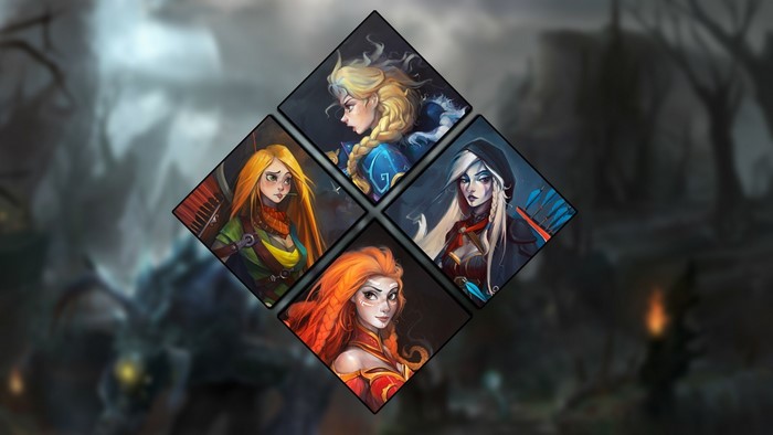 Four female fantasy characters from Dota 2