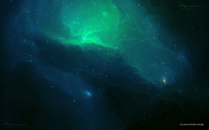 Space nebula with stars and distant celestial bodies