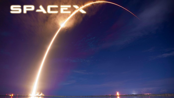 SpaceX rocket launch at night
