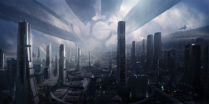 Mass Effect Citadel futuristic cityscape