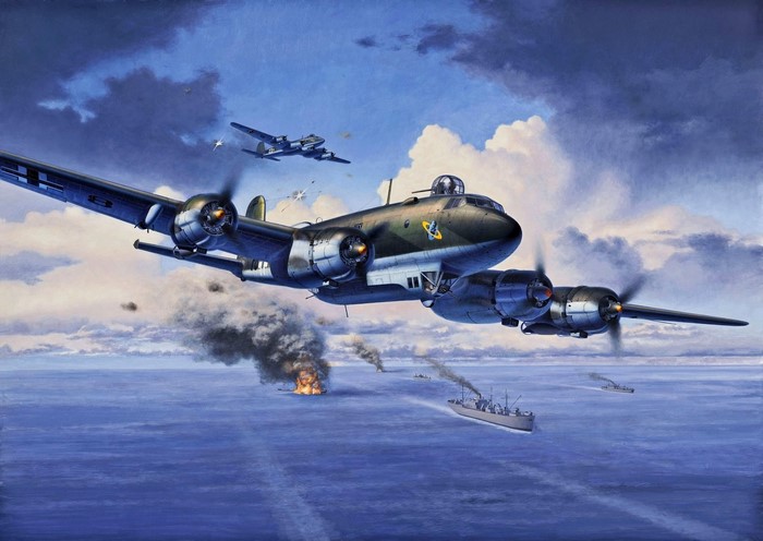 World War II German bombers attack ships at sea
