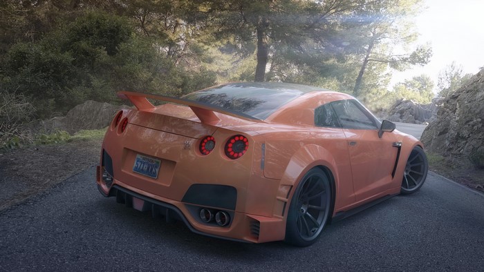 Orange Nissan GT-R on a Road