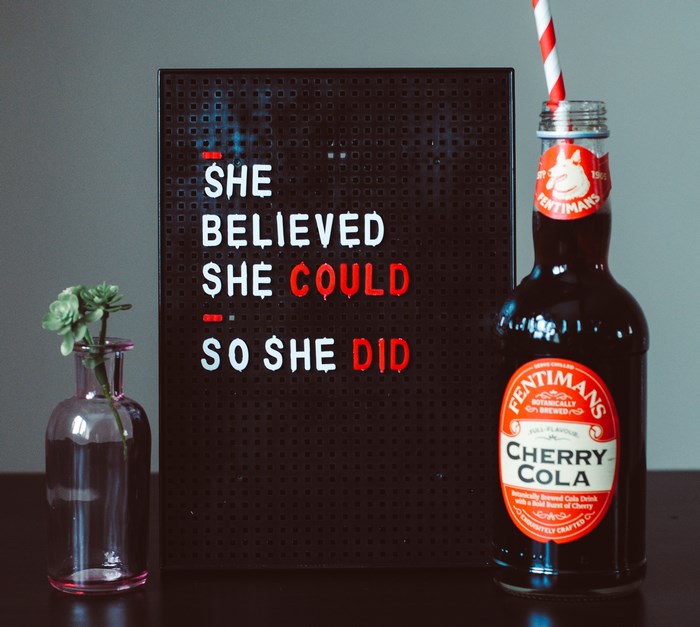 Fentimans Cherry Cola bottle and inspirational quote
