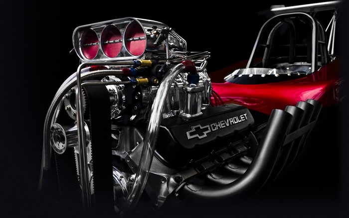 Chevrolet Drag Racing Engine with Exhaust