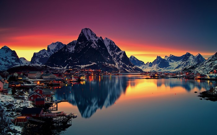Sunset over Reine, Lofoten Islands, Norway