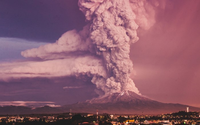 Colorful Volcanic Eruption with Dramatic Ash Cloud