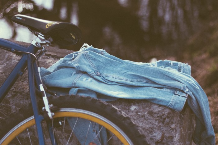 Denim jacket on a bicycle seat