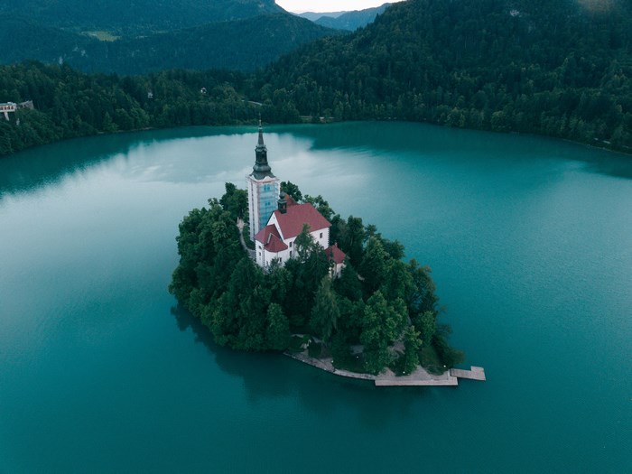 Church on an island in Lake Bled, Slovenia