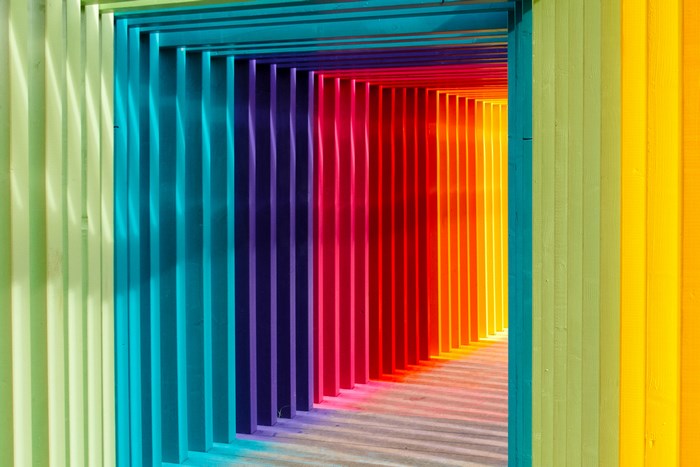 Colorful tunnel with rainbow colors and shadows