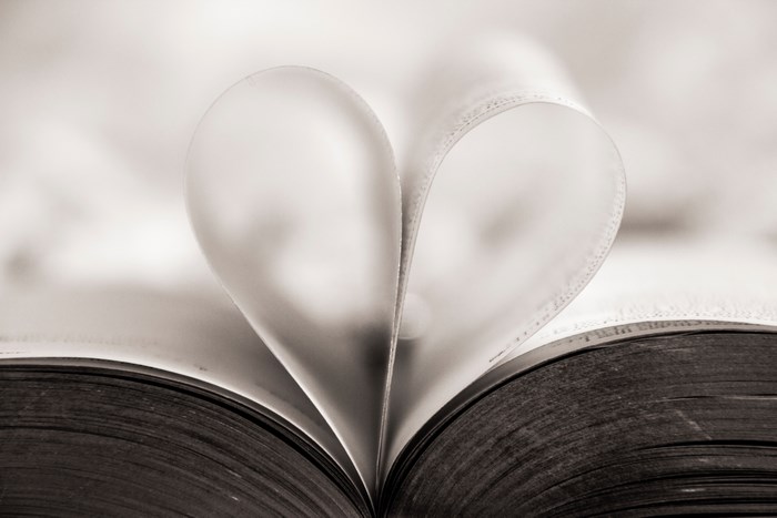 Book pages shaped into a heart