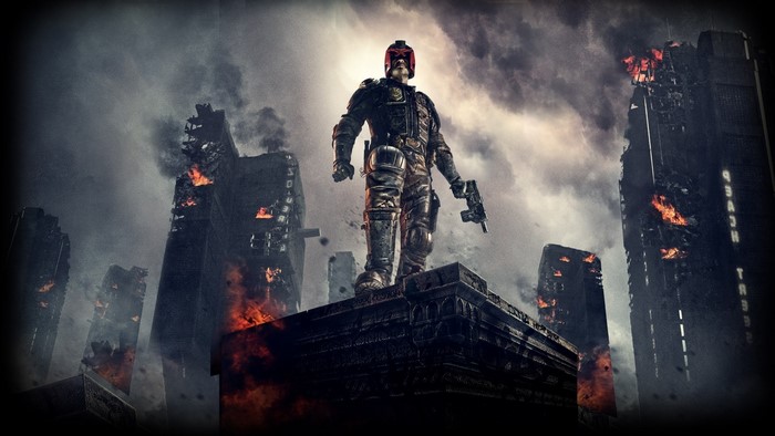 Judge Dredd in a destroyed city