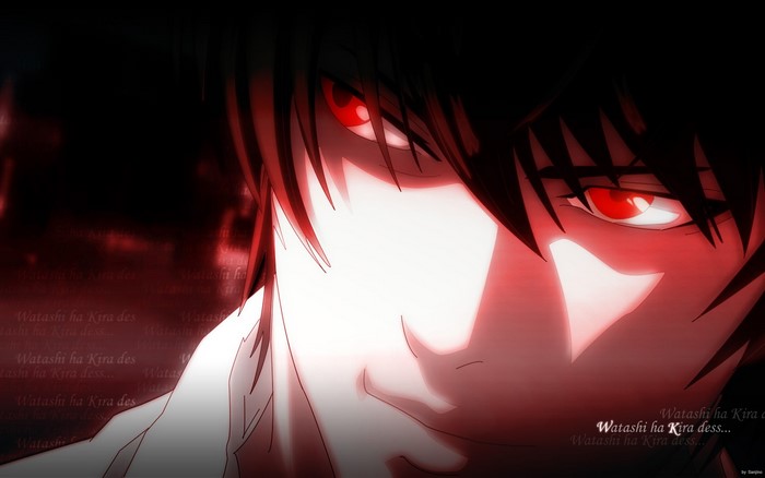 Close-up of Yagami Light from Death Note with Red Eyes