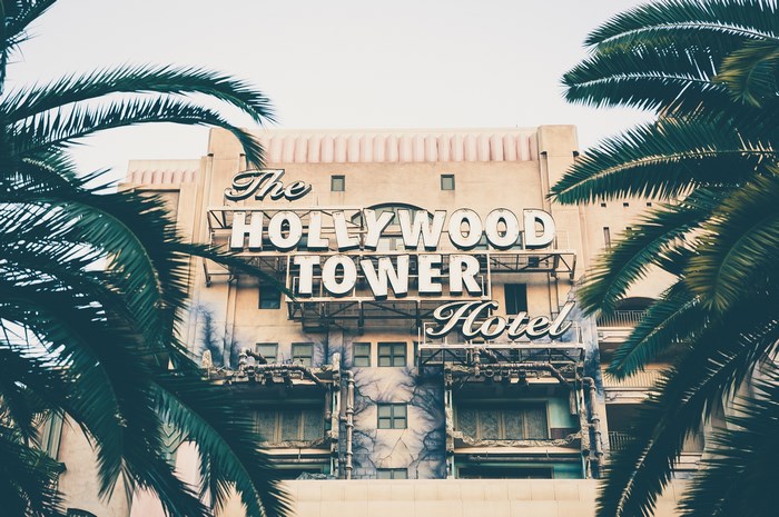 The Hollywood Tower Hotel with Palm Trees