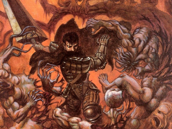 Guts from Berserk fighting demons
