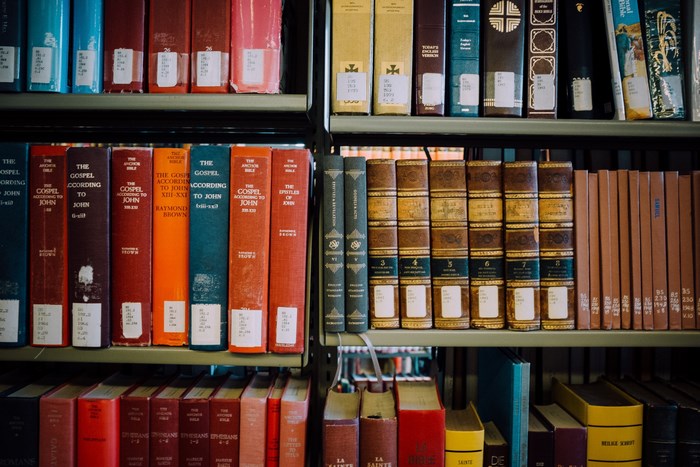 Library Shelves Filled with Books