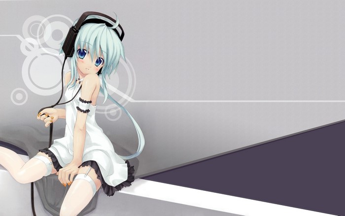 Anime girl with headphones and thigh highs