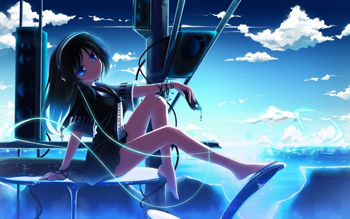 Anime girl with headphones and speakers