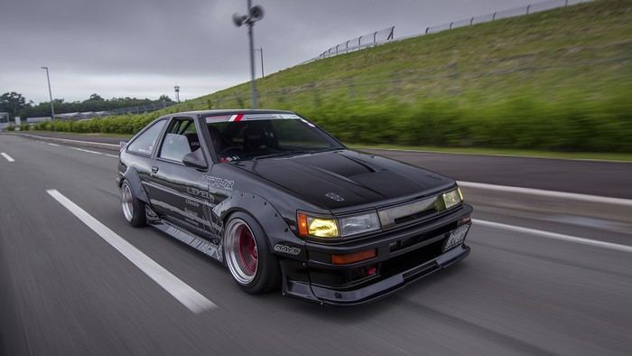 Black Toyota AE86 JDM Drift Car on Road